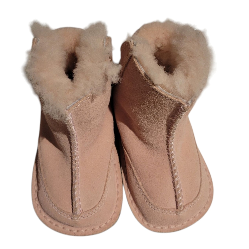 UGG Kids Girls Small Pink Booties Fur Leather Shearling Boots EUC Laceup Winter
